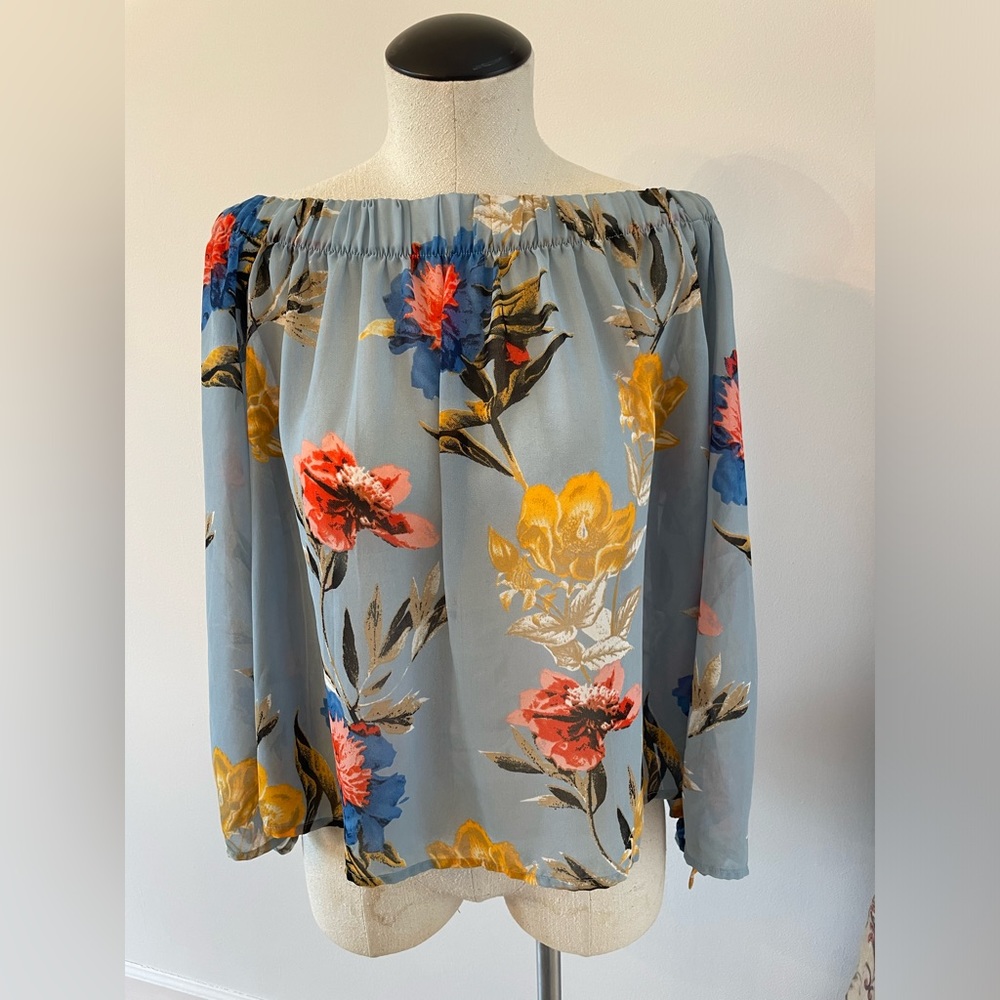 Lucky Brand Sheer Floral Off-Shoulder Blouse